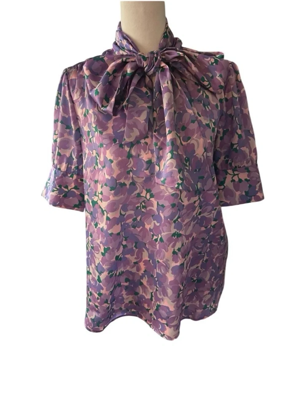 J. Crew Lavender Floral Bow-Tie Neck Blouse